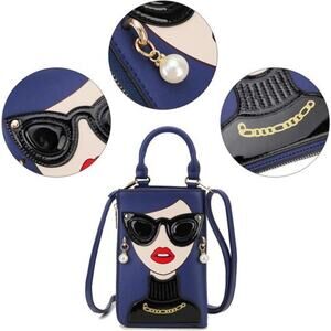 Lady Face Deep Blue Shoulder Bags Funky Vegan Leather Top Handle Satchel